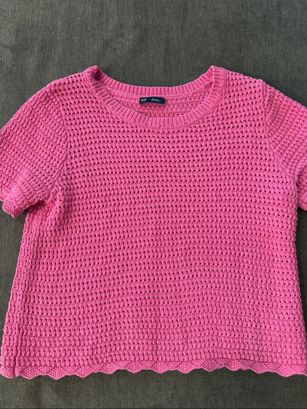 GAP Hot Pink Crochet Short-Sleeve Sweater